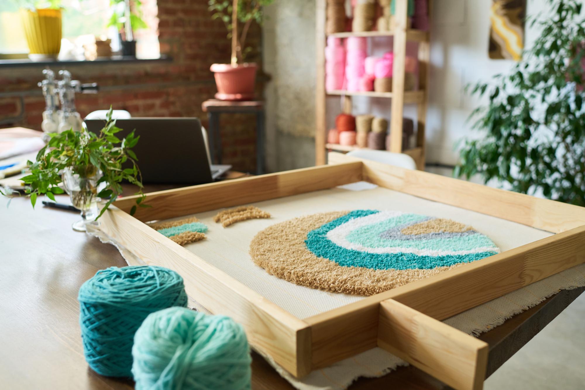 Workshop interior with embroidery frames