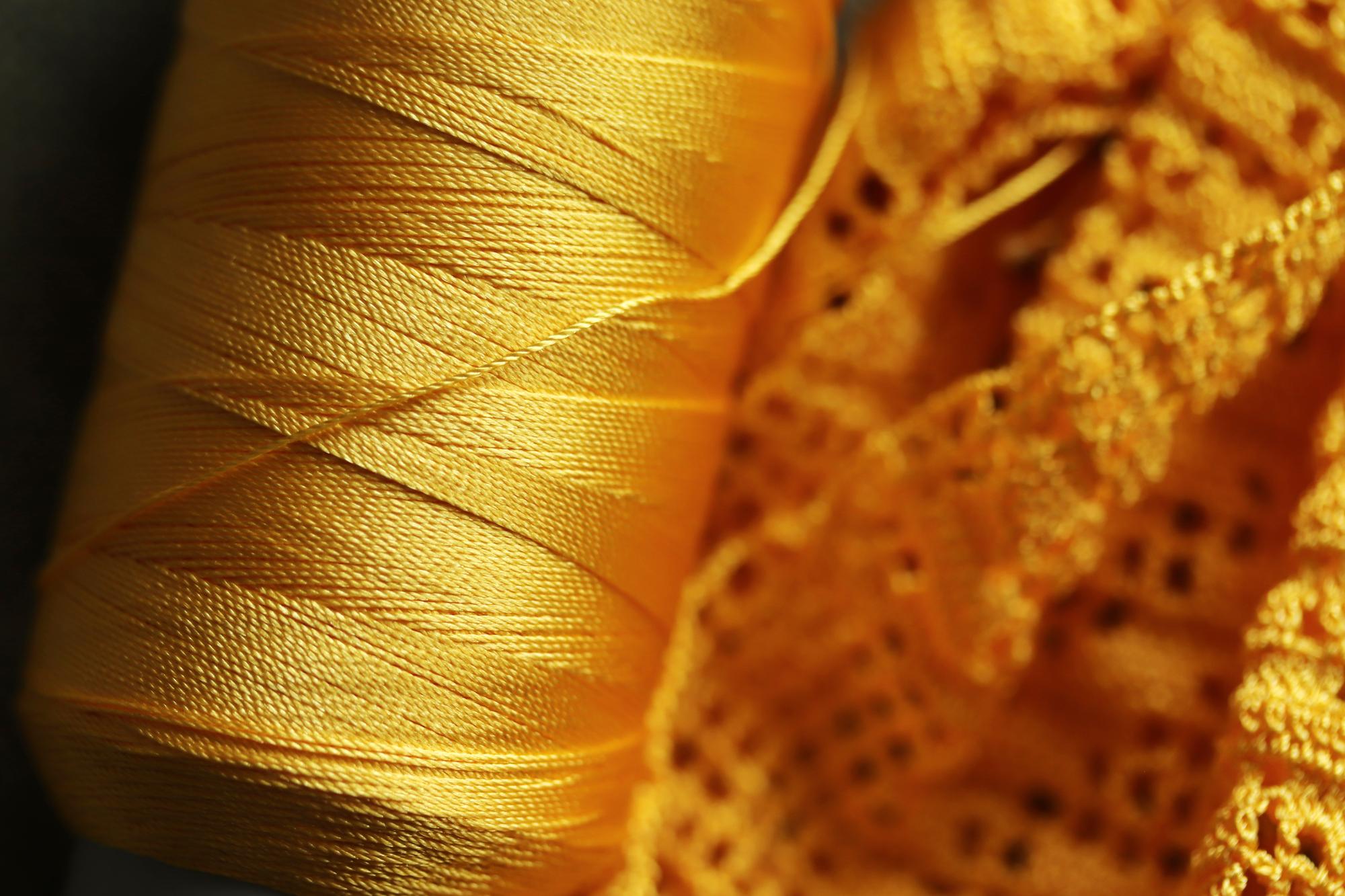 Close detail of gold thread embroidery